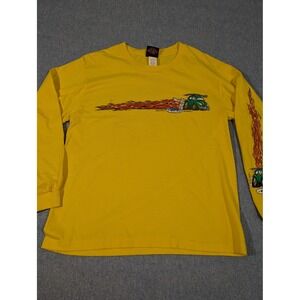 Vintage Gecko Hawaii Yellow Long Sleeve Graphic T-Shirt VW Beetle Flames Mens S